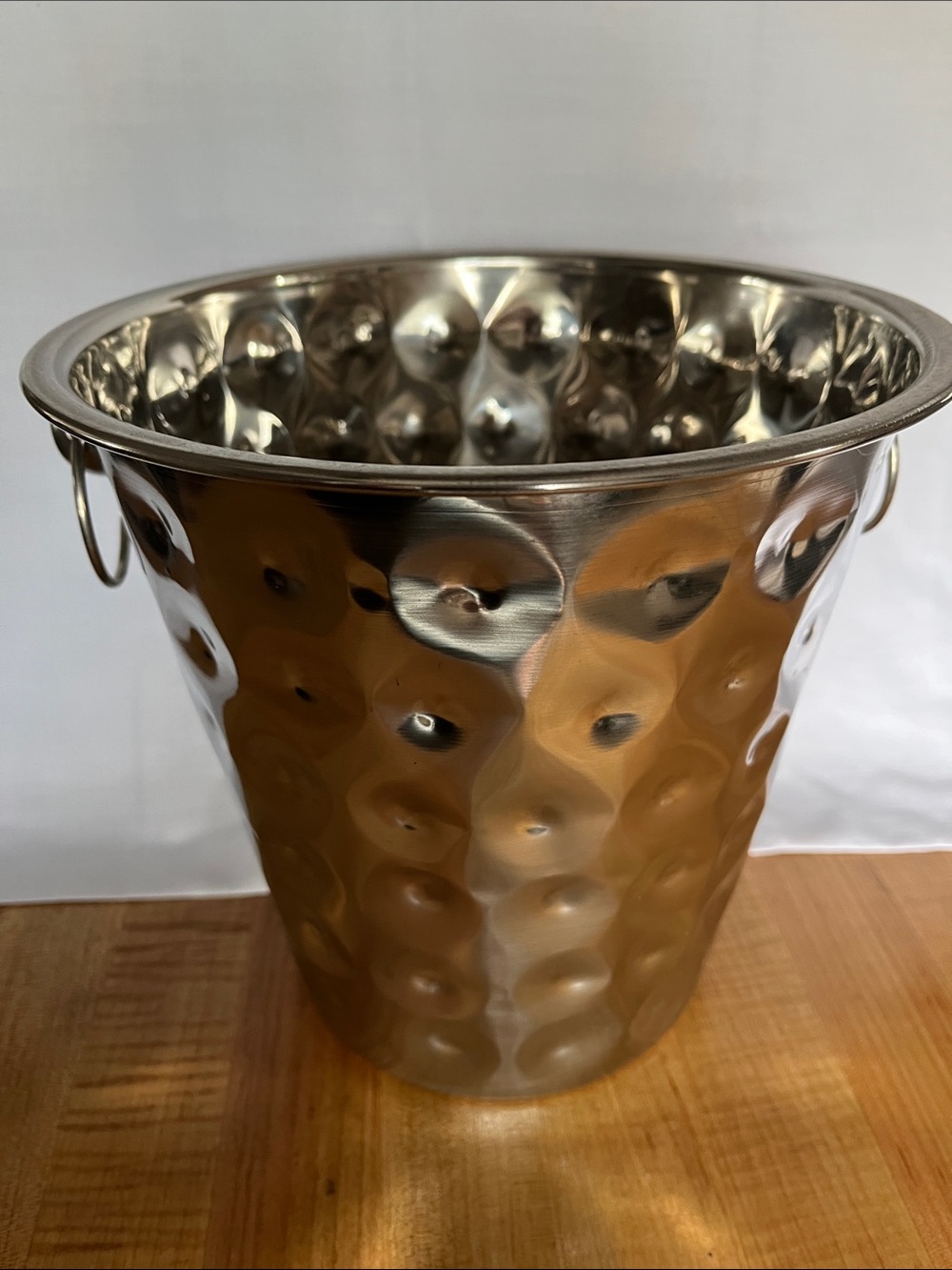 Stainless Hammered Metal Ice Bucket with Handles - Silver
